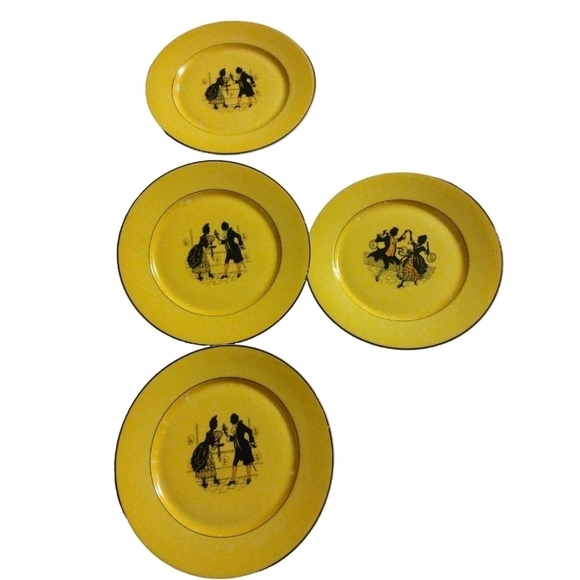 Vintage Porcelain Czechoslovakian Union T Yellow/ Black Colonial Deco Plates 4 - Picture 7 of 10